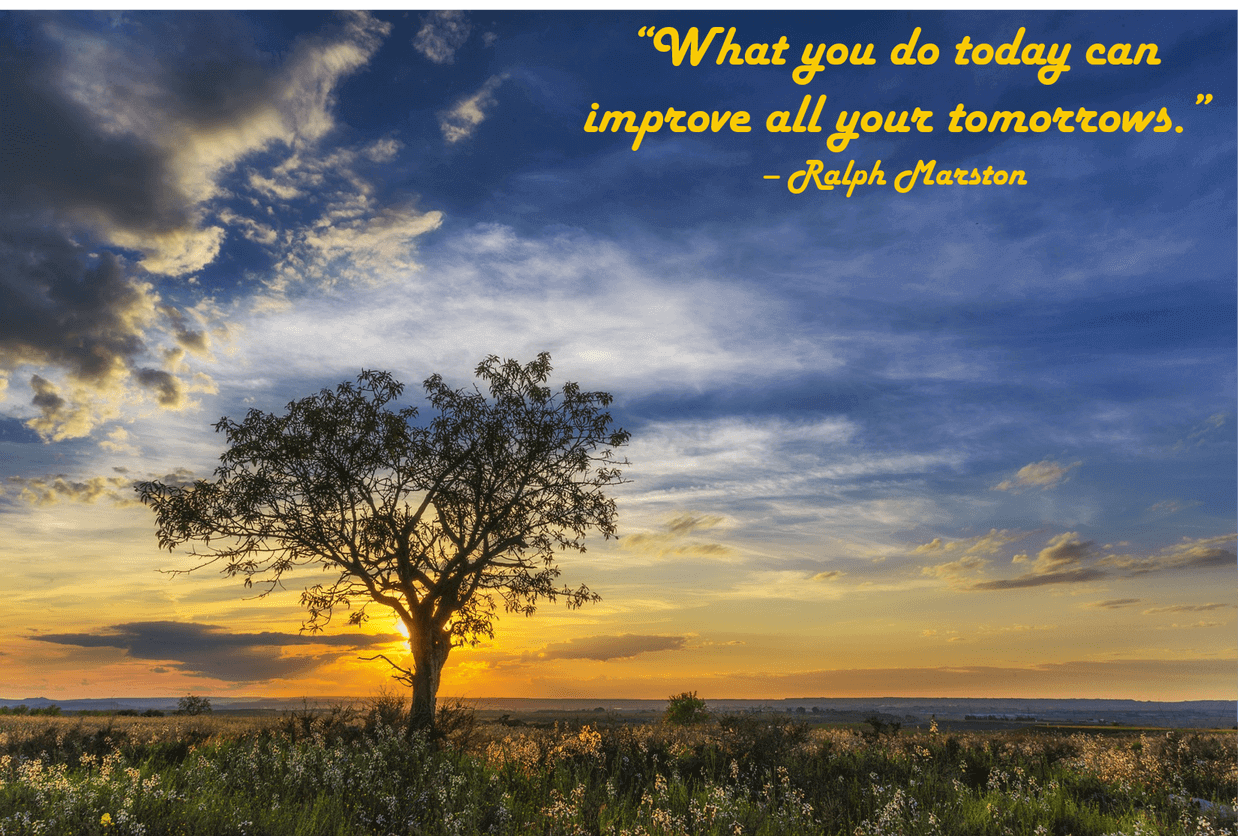 Image of a tree at sunrise with a quote from Ralph Marston